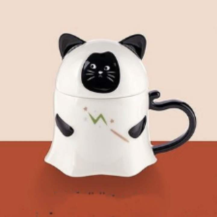 🎃Starbucks White Cat With Lid Mug 12oz👻
