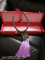 สร้อยทำมือชาวเขา พู่สีม่วง  (hand  made  hilltribe  style  necklace, purple  tassel)