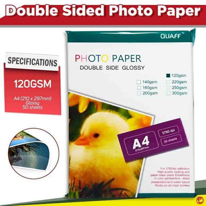DOUBLE SIDED GLOSSY PHOTO PAPER/A4 SIZE QUAFF/ 120GSM/ 50 SHEETS