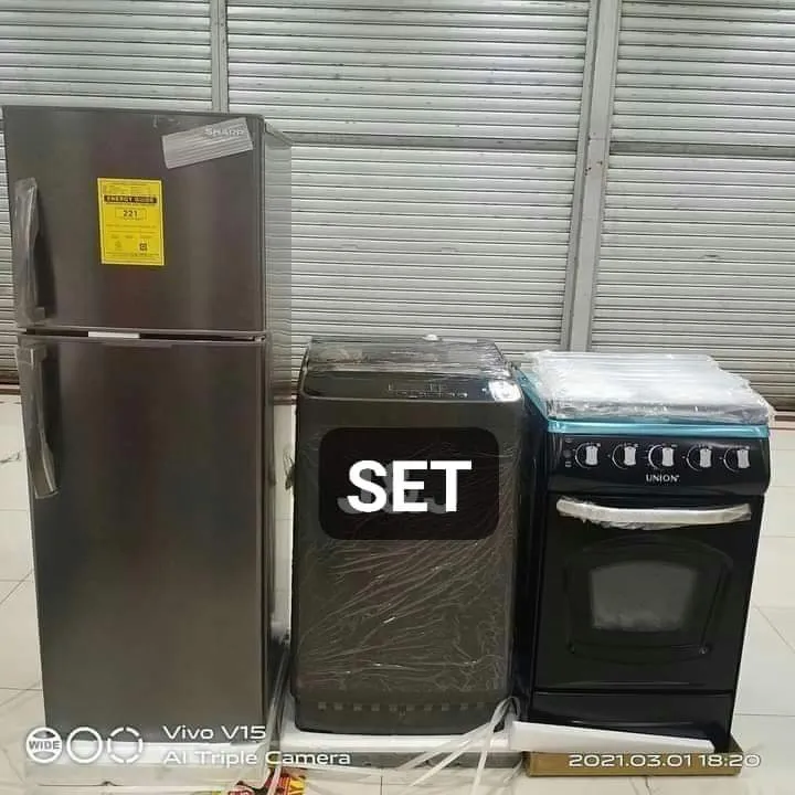 take all set sharp 2 door ref,sharp automatic washing,union gas range