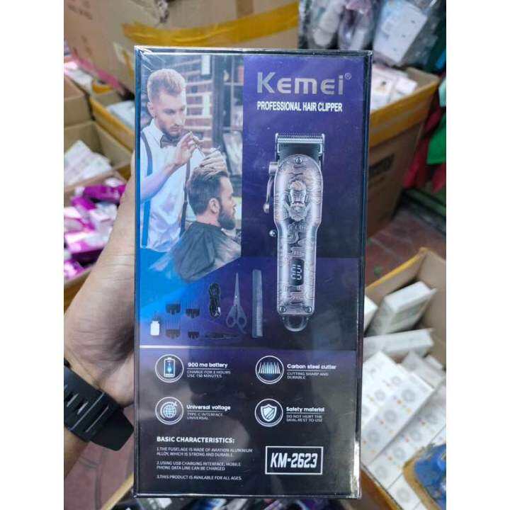 kemei-km-2623-ปัตตาเลี่ยนตัดผม-มีจอledบอกแบต-ลวดลายวินเทจลุงหนวด