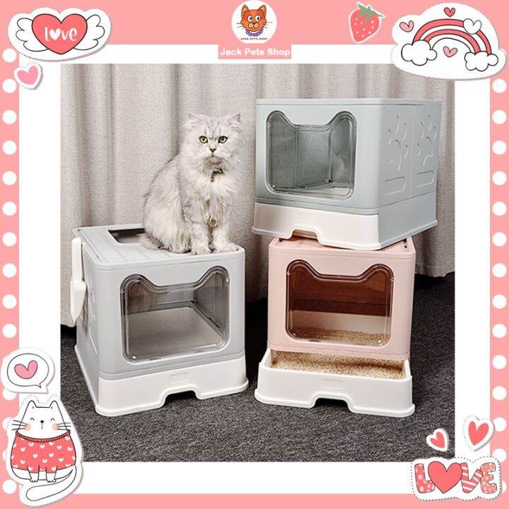 Pet Cat Litter Box Extra Large Capacity Foldable SemiEnclosed Cat