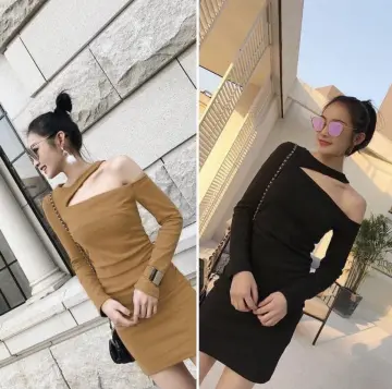 Đầm body nữ dáng dài kẻ sọc ngang cổ áo sơ mi chữ V sẻ sâu siêu tôn dáng  thời trang nữ STCLOTHING - Tìm Voucher