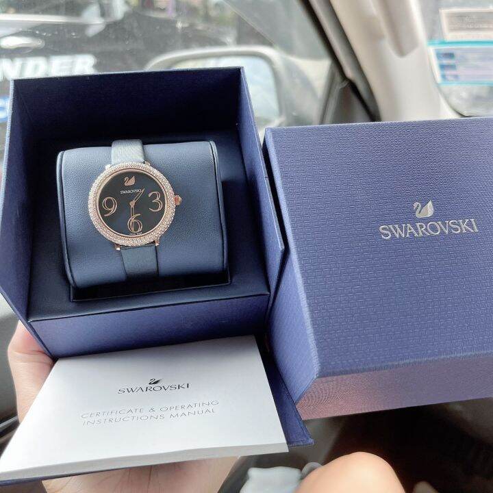 นาฬิกา-swarovski-สวยหรู-สีกรม-34มม-รับประกันของแท้-100