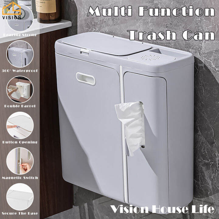 Vision Toilet Trash Can with Toilet Paper Holder Wall Mounted Garbage