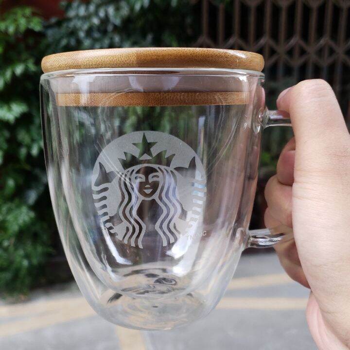 READY STOCK 🇲🇾 350/450ml STARBUCKS COFFEE GLASS MUG WITH LID Lazada