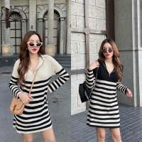 MALIMAYS - ZICO STRIPE DRESS เดรสไหมพรมลายทาง