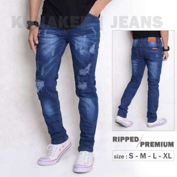 celana jeans pria, celana ripped premium, celana sobek, celana garis