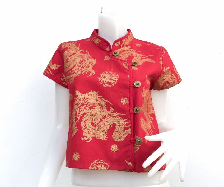 เสื้อตรุษจีน-เสื้อแดงลายมังกร-เสื้อมลคล-กี่เพ้า