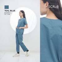 Scrub in  ชุดสครับคอวีพร้อมส่ง unisex สี Teal blue (มีบริการปักชื่อ) ผ้า TC340