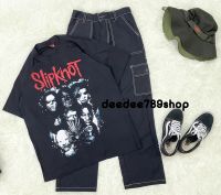 เซ็ตคู่ราคาถูกกางเกงวินเทจทรงช่าง+ เสื้อยืดวงslipknot