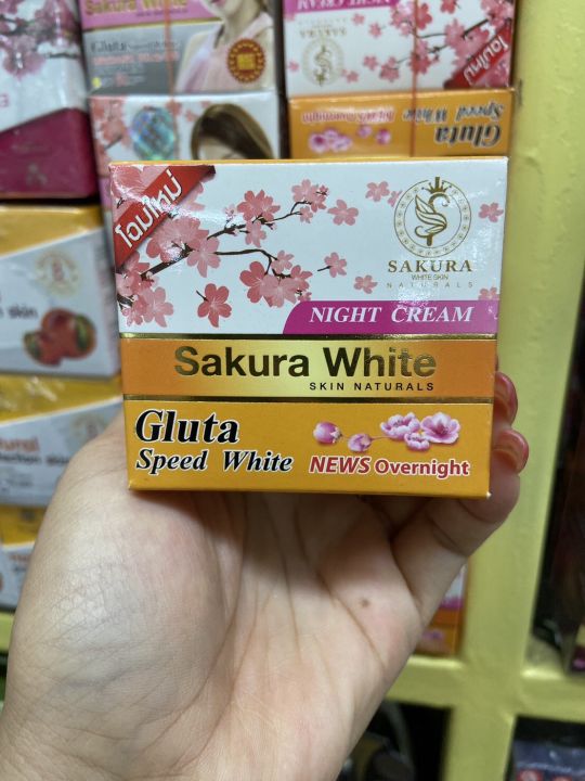 sakura-white-ครีม-ซากุระไวท์-night-cream-กลูต้าสปีดไวท์-สูตรกลางคืน-กล่องสีส้ม-ขนาด-15-กรัม