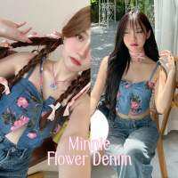 ANXO[?] ?Minnie Flower Denim สายเดี่ยวยีนส์พิมพ์ลายดอกชมพู และกระโปรงยาวยีนส์ผ่าหน้า ลุคนี้สวยเท่หวานซนครบค่า????