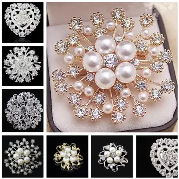 Silver Plated Rhinestone And Imitation Pearl Brooches For Womens