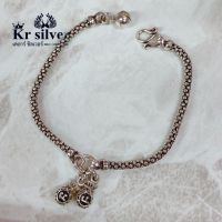 Kr silver | สร้อยข้อมือเงินแท้ ลายดอกโปร่ง ห้อยจี้ถุงเงินนะโม แบบคู่ ขนาดเส้น 2.5 มิล ยาว 6.5 นิ้ว