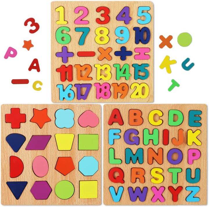 Alphabet Digital puzzle wooden toys Kids early education shape Matching ...