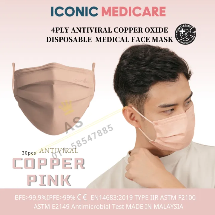 Iconic Antiviral Copper Pink 4 Ply Medical Face Mask 4 Layers Structure ...