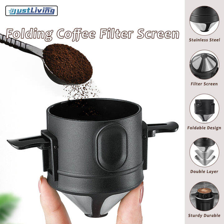 Just Living 1PC Portable Foldable Coffee Filter 304 Stainless Steel Easy Clean Reusable Coffee