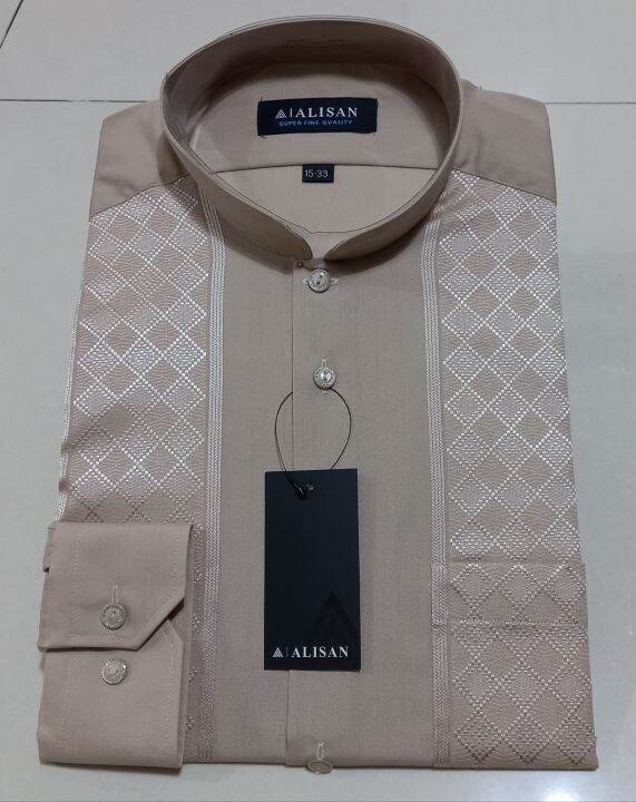 ALISAN Kemko Kemeja Koko Pria Bordir Coklat C1 Reguler Fit Lengan