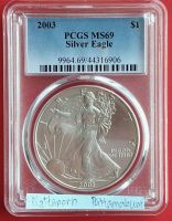 ตลับเกรด PCGS MS69 Silver Eagle $1 One Dollar 2003