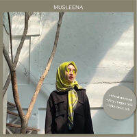 [MUSLEENA] TROPICAL THAI SCARF . LEMON YELLOW  +4 More Colours . ผ้าพันคอ ผ้าคลุมผมสีเหลืองเลม่อนลายใบไม้ ลวดลายวาดมือก่อนพิมพ์แบบปลอดสาร บรรจุในกล่องแข็งพิมพ์