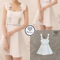 SML?Mini dress สีขาวแต่งโบว์ เอวแต่งอักษรหวานเก๋?Pisamai