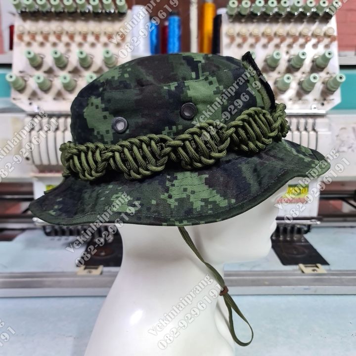 หมวกปีกสั้นลายพรางดิจิตอลใหม่-ทบ-ถักสายลายพาราคอต-nbsp-อาร์มsniper-ถักเชือกแบบเกลียวสีเขียว-ขนาดฟรีไซร์รอบหัว58cm