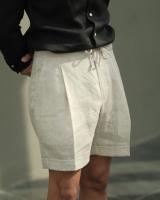 cream linen drawstring shorts กางเกงขาสั้นผ้าลินินผูกหน้าสีครีม