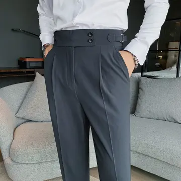 OFVOGUE Suit Pants High Waist Elastic Waist Straight Leg Pants
