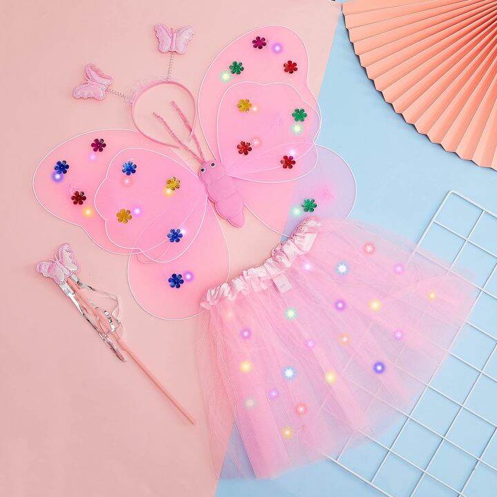 BYS 4pcs Kid Girl LED Butterfly Costume Fairy Princess Wing Wand ...