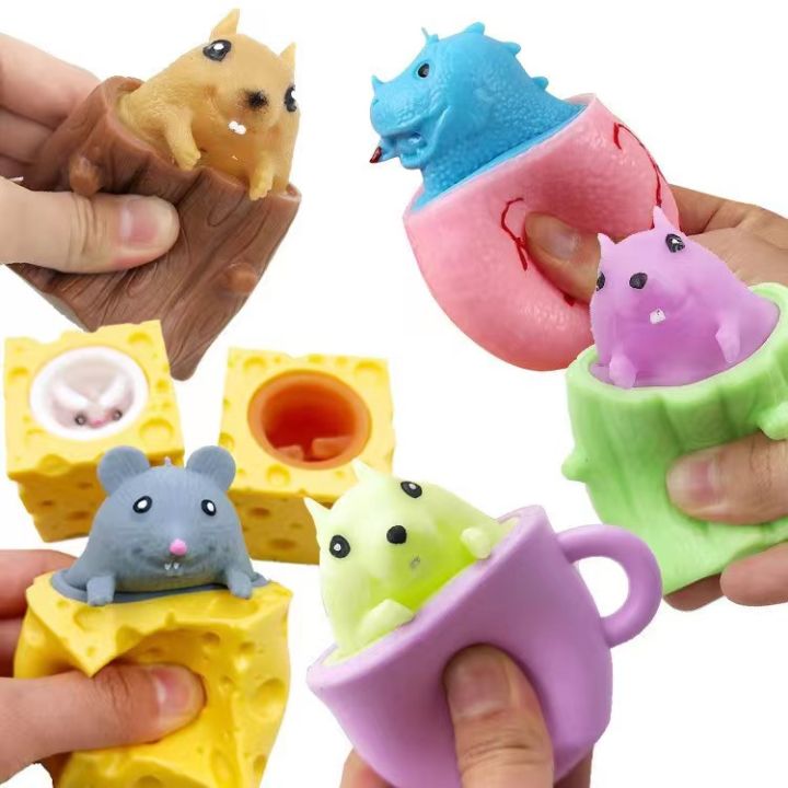 Cute Squishy Toys Cheese Mouse Toys Funny Rat Cup Squeeze Cup Toys for ...