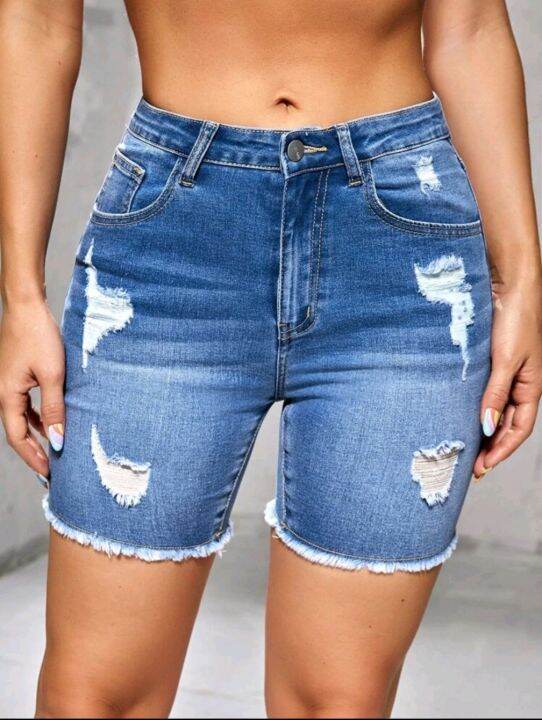 High Waist Ripped Denim Shorts Lazada PH