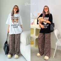 เซทเสื้อยืดคอกลม แขนสั้นทรง oversize สไตล์ร้านเรา สกรีน cheetah tiger ( เสือชีต้าร์ ) มาพร้อมกางเกงขายาว