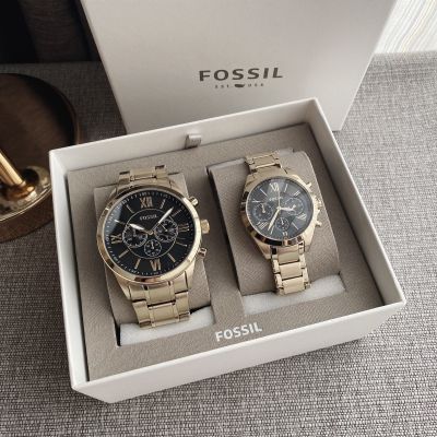 ✨ของแท้100%✨ สีทอง นาฬิกาคู่รัก Fossil BQ2400SET His and Her Chronograph Stainless Gold Couple Watch bq2400