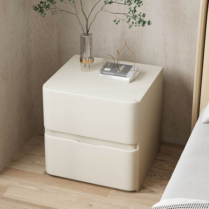 Modern Minimalist Bedside Table Cream Misty Style Solid Wood Small