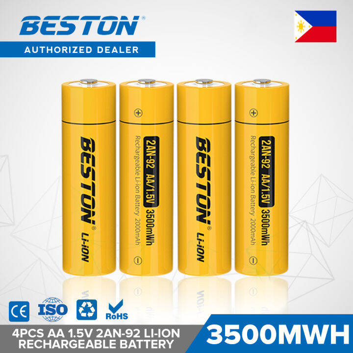 Beston Rechargeable Battery AA 1.5V Liion 3500mWh Rated Capacity