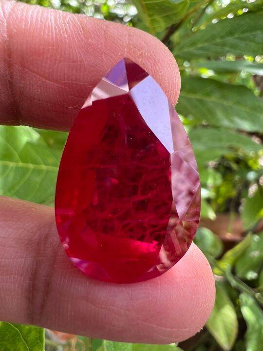 รูบี้-ทับทิม-เหลี่ยมชั้น-รูปpear-หนักรวม-15-กะรัต-carats-1-เม็ด-พลอย-สังเคราะห์-lab-made-thai-ruby-oval-13x19-mm-มิลลิเมตร-step-cut