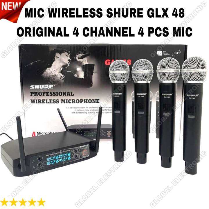 MIC WIRELESS SHURE GLX 48 ORIGINAL 4 CHANNEL 4 PCS MIC 2 ANTENA
