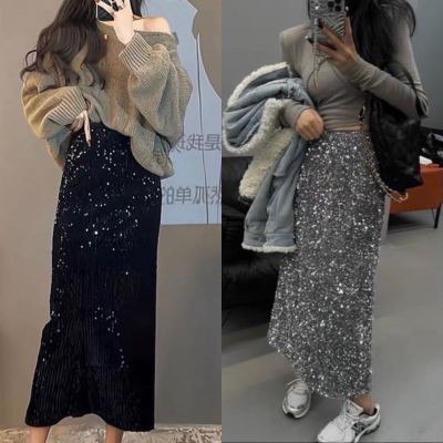 Dewishes 🇰🇷 Sequins Korea Long Skirt กระโปรงยาว กำมะหยี่ปักเลื่อม ซับในทั้งตัว