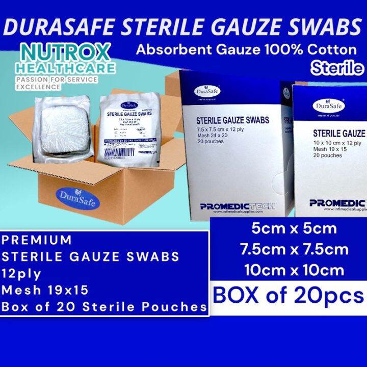 (Full Box) 20 Packs DURASAFE Gauze Swab Sterile 5x5cm, 7.5x7.5cm ...