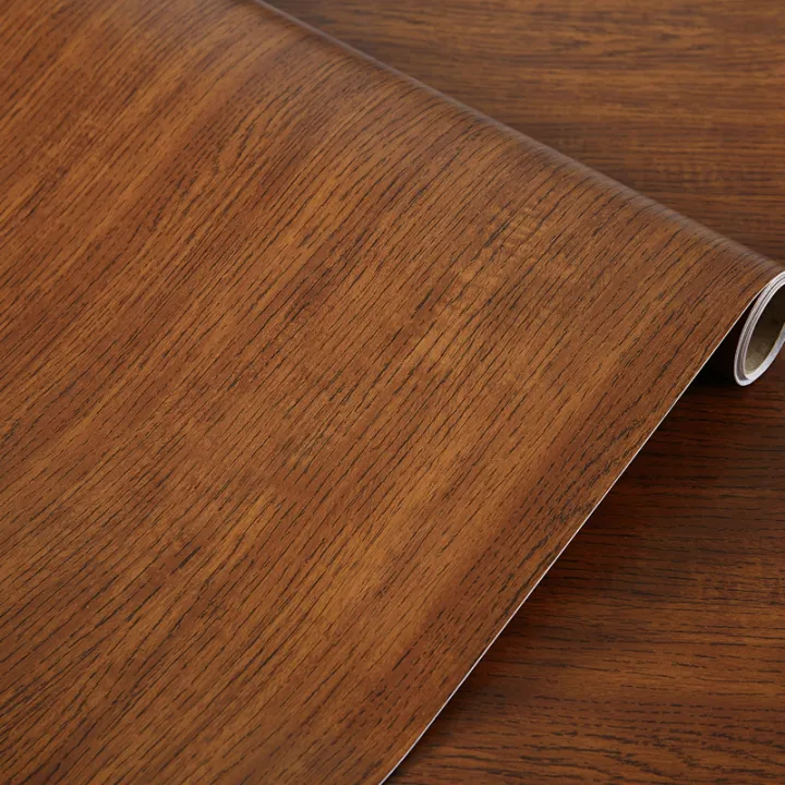 Brown PVC Thick Waterproof Self-Adhesive Wallpaper Boeing Film Desktop Cabinet Furniture Renovation Stickers Lagging Wood Grain Paper