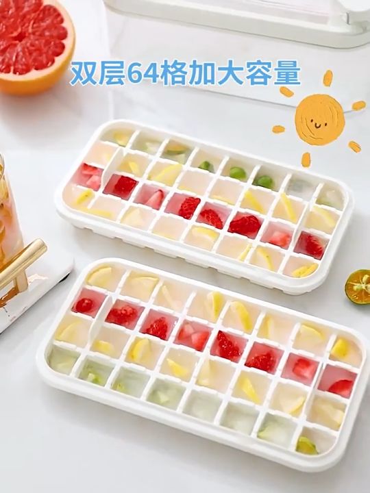 Ice Cube Tray with Lid and Bin, 64 pcs Ice Cubes Molds, One Button Easy  Release