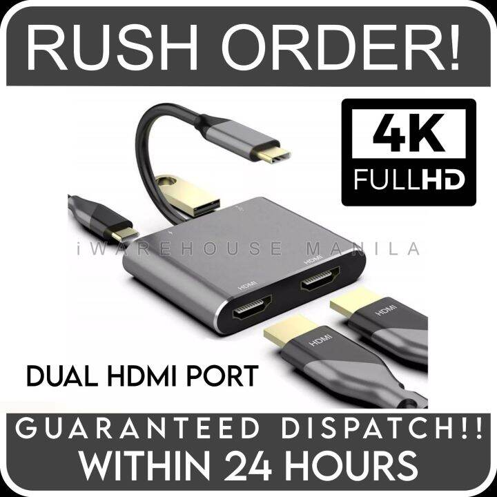 Typec to Dual HDMI 2in1 Adapter TypeC HUB HDMI 4K Two Monitors Mirror