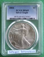 ตลับเกรด PCGS MS69 Silver Eagle $1 One Dollar 2004