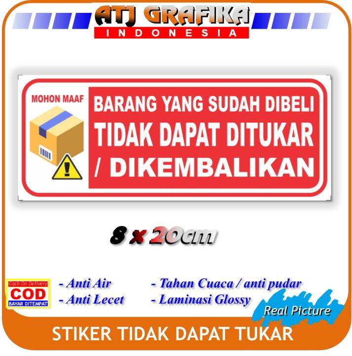 Stiker New Barang Yang Sudah Dibeli Tidak Dapat Tukar Kembalikan ...