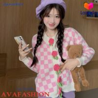 AVAFASHION?เสื้อแขนยาว เสื้อกันหนาว ผ้าไหมพรม กระดุมเเต่งดอกกุหลาบ