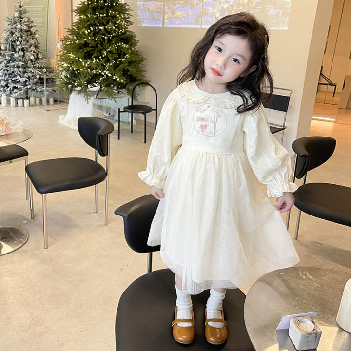 Váy Liền Bé Gái Hàn Quốc Trang Phục Mùa Xuân 2024 Váy Voan Thêu ...