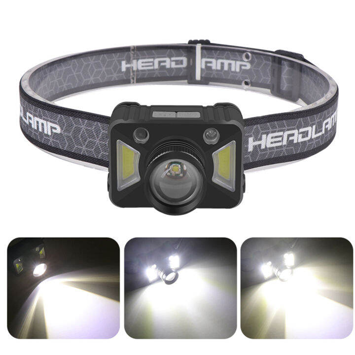 XPE COB LED Headlamp Telescopic Zoom Waving Sensor Headlight USB Rechargeable Intelligent Power