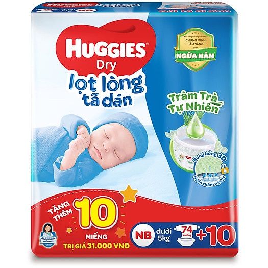 Tã dán sơ sinh Huggies tràm trà NB74+8/NB70+10/NB1 100+12/NB1 108+