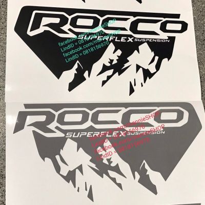 สติ๊กเกอร์งานตัดคอม ติดแก้มท้ายรถ TOYOTA REVO ปี 2021 คำว่า ROCCO superflex suspension รูปภูเขา sticker โตโยต้า รีโว้ ติดรถ แต่งรถ สวย สวย งานดี หายาก